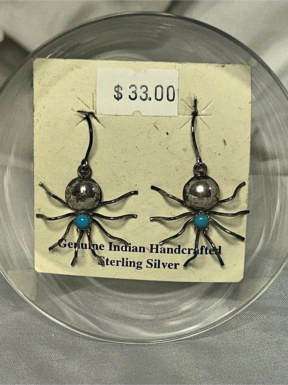 Sterling Silver Spider Earrings in Silver & Blue NWT